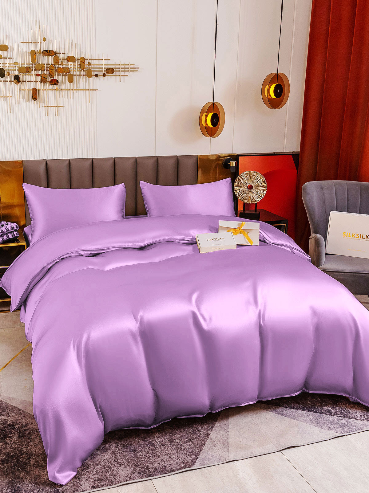 SilkSilky SE 19Momme Rent Silke Bedding Set Lavendel 001