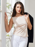 SilkSilky SE Silke Stickad Ärmlös Round Neck Dam T Shirt Beige 001