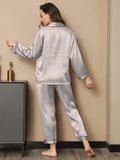 SilkSilky SE Rent Silke Lång Ärm Slag Dam Pyjama Silver 003