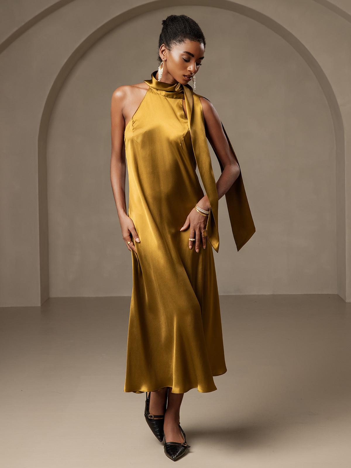 [Brun] SilkSilky-SE 19Momme Silke Dress 001