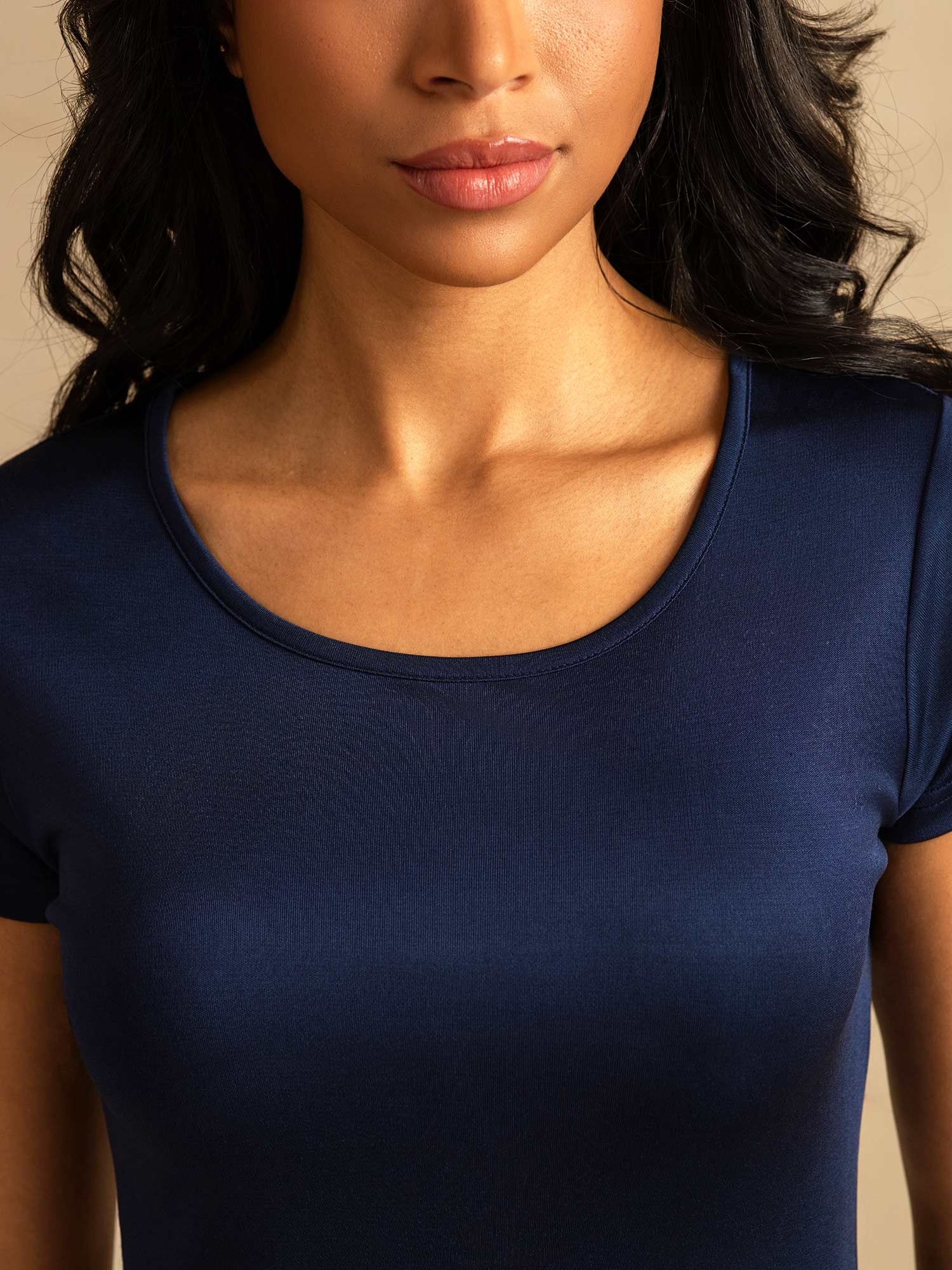 [Mörkblå] SilkSilky-SE Silke Stickad Nightgown 004,