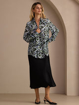 [Teal Leopard] SilkSilky-SE Long Sleeve Lapel Collar Blus 004