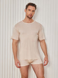 SilkSilky-SE Silke Stickad Kort Ärm Mens T-Shirt Beige 004