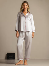 [Silver] SilkSilky-SE Lång Ärm Notchkrage Dam Pyjama 001