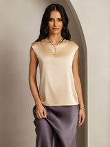[Champagne] SilkSilky-SE Cap Sleeve Round Neck Dam T-Shirt 001