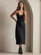 [Svart] SilkSilky-SE Spaghetti Strap V Neck Klänning 004