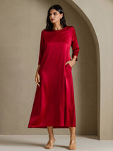 [Vin] SilkSilky-SE 3/4 Sleeve Round Neck Klänning 001