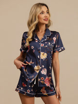 [Marin Blommor] SilkSilky-SE Kort Ärm Notchkrage Dam Pyjama 006