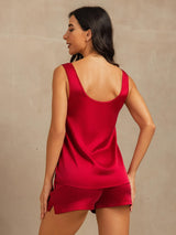 [Vin] SilkSilky-SE 19Momme Ärmlös Djup Rund Halsringning Dam Pyjama 002