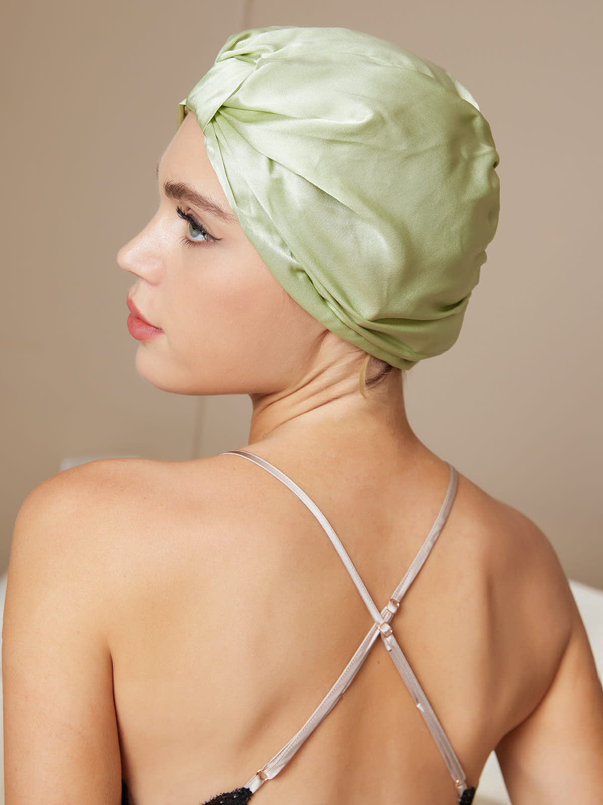 [Ljusgrön] SilkSilky-SE Rent Silke Sleep Cap 004