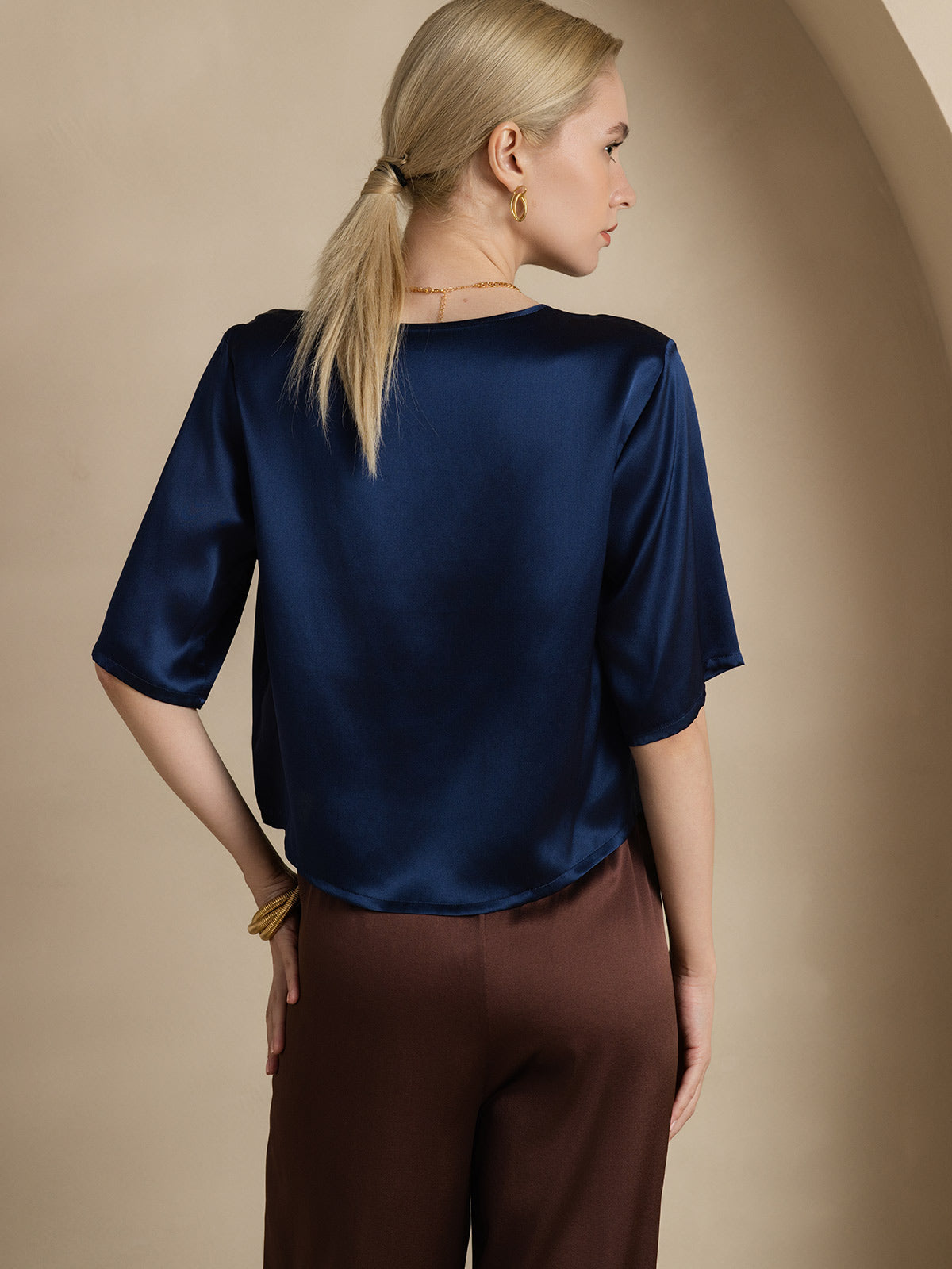 [Mörkblå] SilkSilky-SE Rent Silke Womens T-Shirt 002