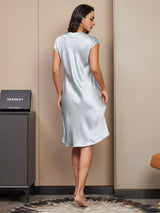 [Ljusblå] SilkSilky-SE Cap Sleeve V Neck Nattlinne 002