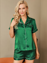 [Grön] SilkSilky-SE Short Sleeve Lapel Collar Dam Pyjama 003