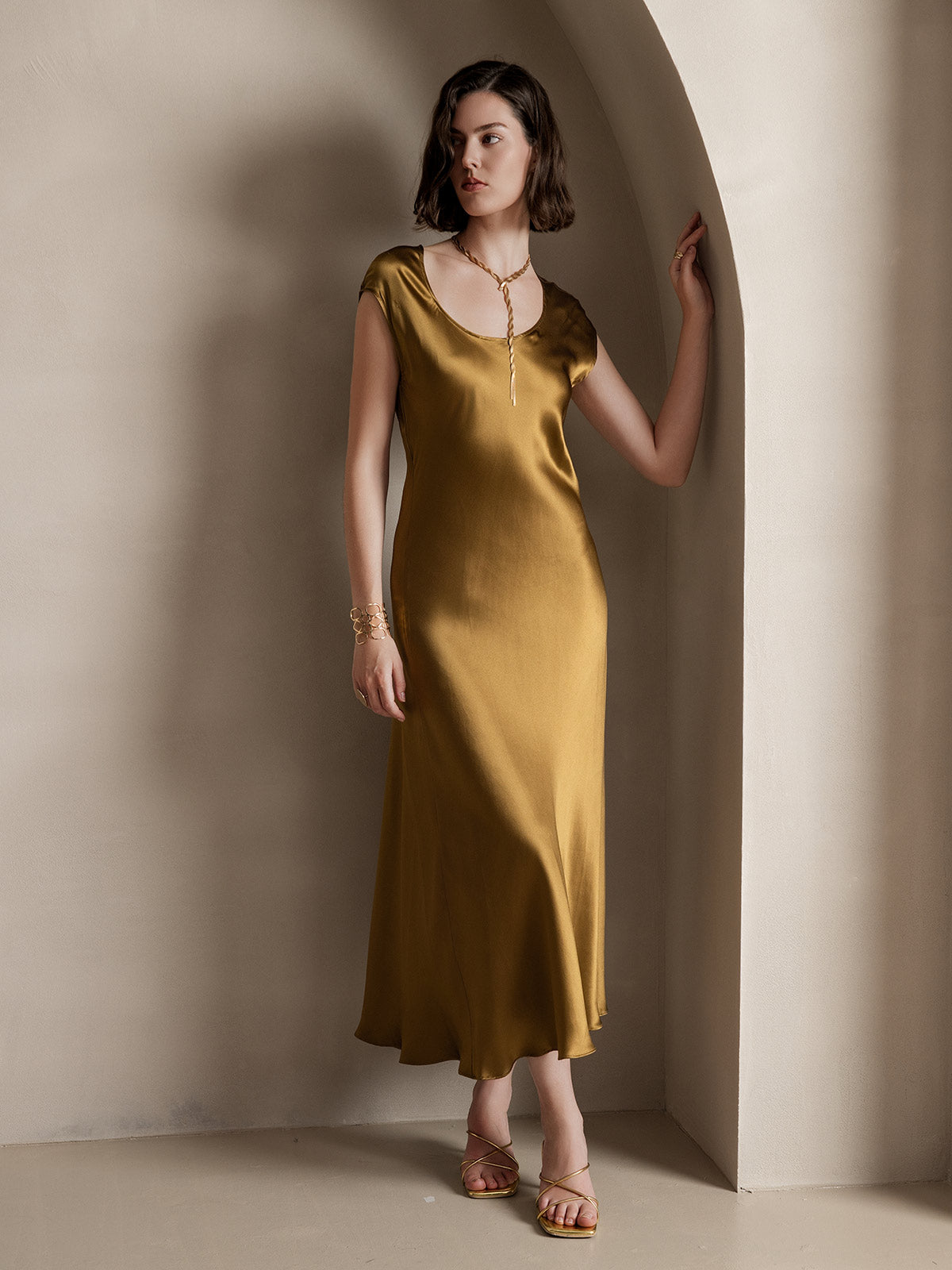 SilkSilky-SE 19Momme Silke Ärmlös Dress Brun 006
