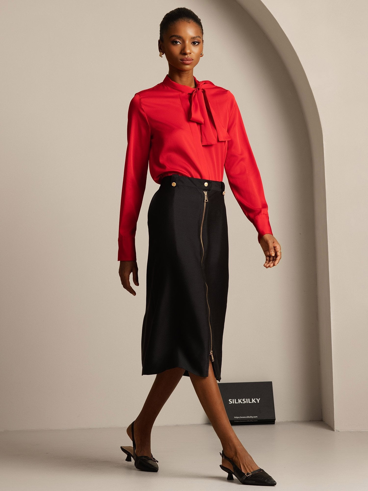 [Svart] SilkSilky-SE 32Momme Silk-Wool Blend Skirt 003,