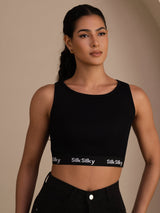 [Svart] SilkSilky-SE Sleeveless Crew Neck Cami Toppar 001