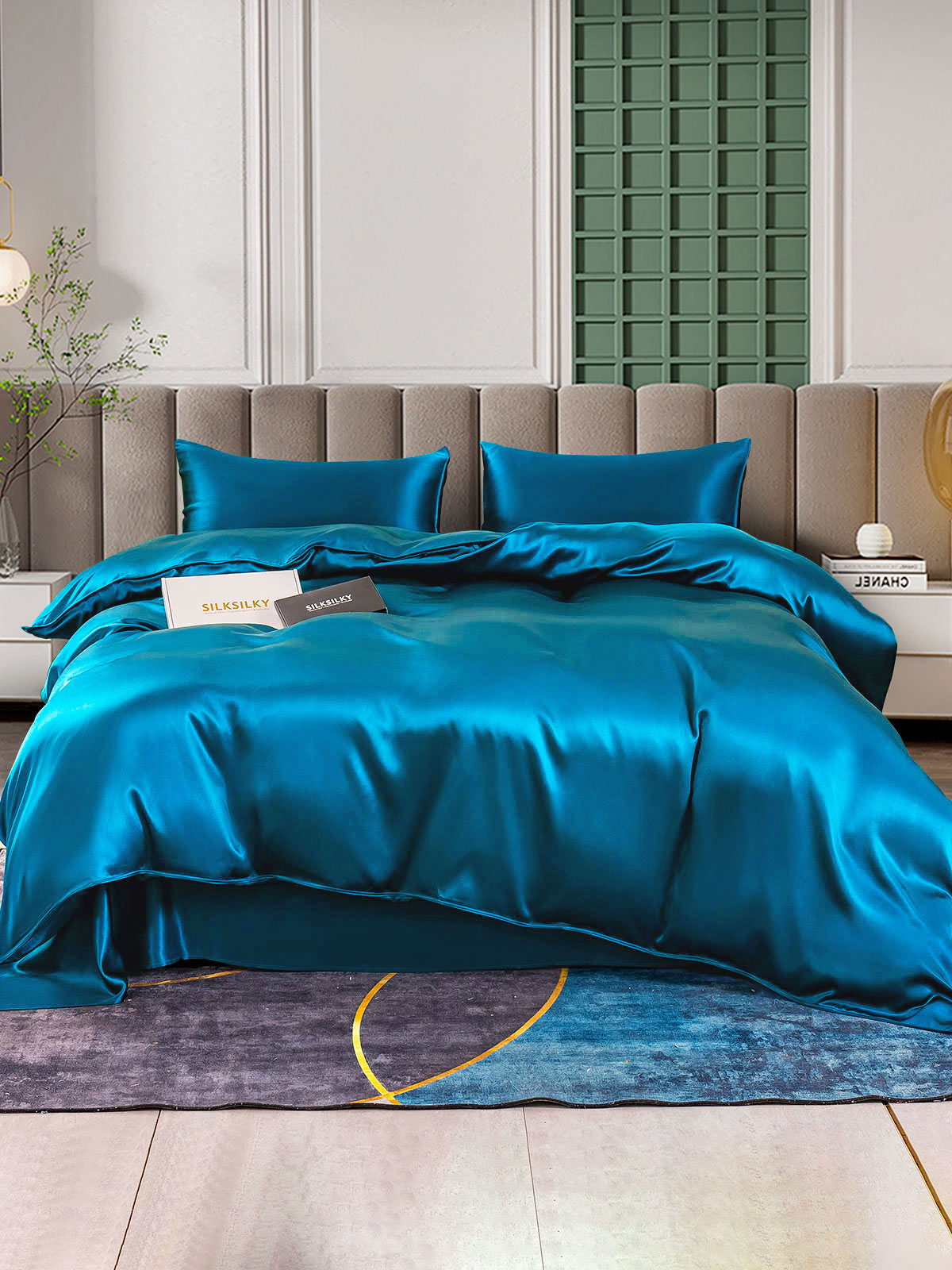 [Kungsblått] SilkSilky-SE 25Momme Rent Silke Bedding Set 001