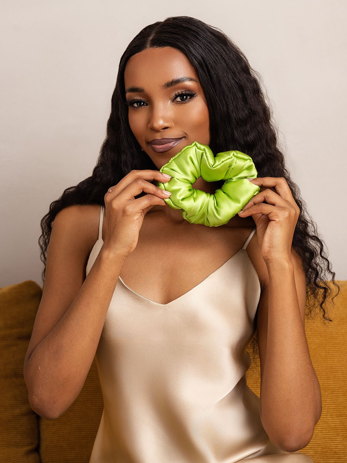 [Grön] SilkSilky-SE Rent Silke Scrunchie 003