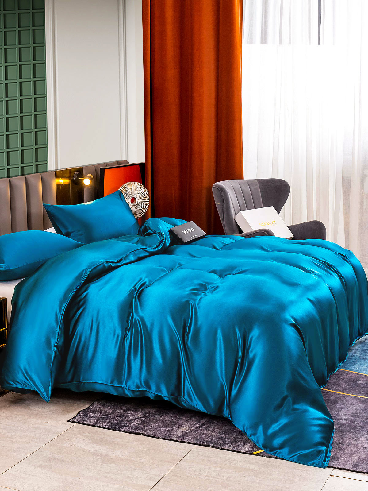 [Kungsblått] SilkSilky-SE 25Momme Rent Silke Bedding Set 003