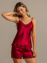 [Vin] SilkSilky-SE Spaghetti Strap V Neck Camisole Set 001