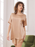 SilkSilky-SE Rent Silke Kort Ärm Womens Pajamas Champagne 003