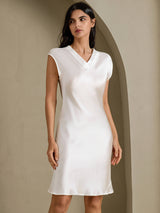 [Vit] SilkSilky-SE Cap Sleeve V Neck Nattlinne 001