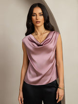 [Blek Mauve] SilkSilky-SE Cap Sleeve Cowl Neck Dam T-Shirt 001