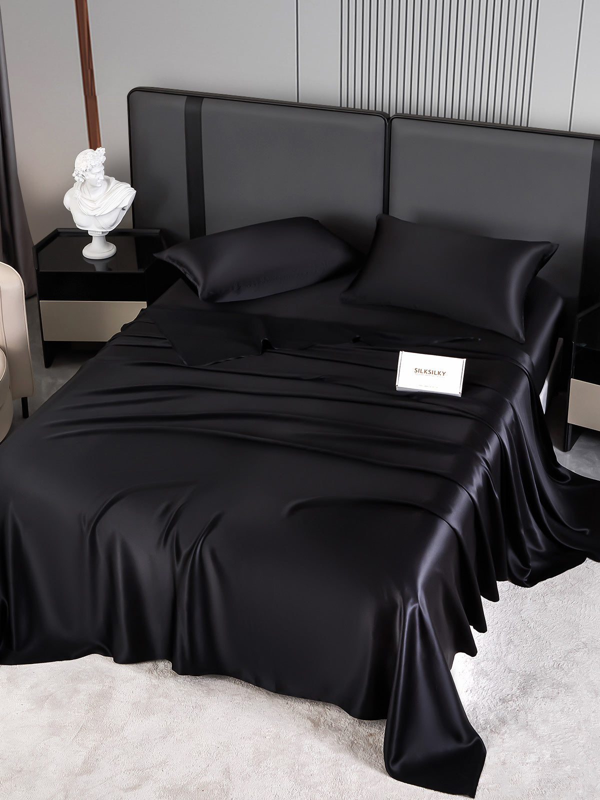 SilkSilky SE 22Momme Rent Silke Bedding Set Svart 002