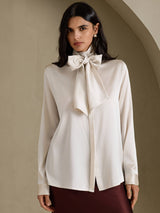 [Ljusgrå] SilkSilky-SE Long Sleeve Tie Neck Damblusar 001