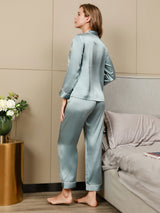 [Ljusblå] SilkSilky-SE Long Sleeve Lapel Collar Dam Pyjama 002
