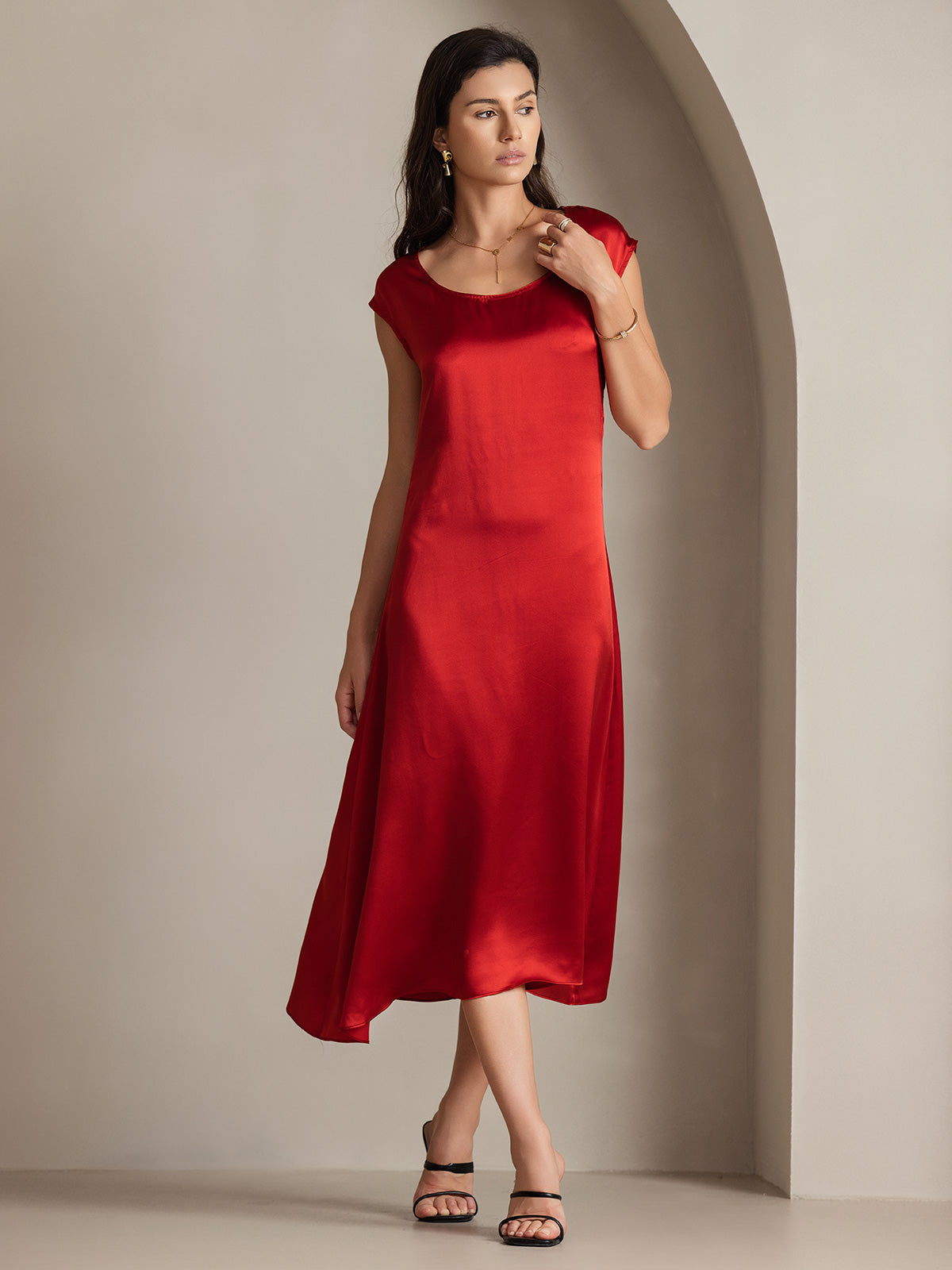 SilkSilky-SE 19Momme Silke Ärmlös Dress Vin 005
