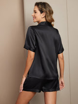 [Svart] SilkSilky-SE Rent Silke Womens Pajamas 002,