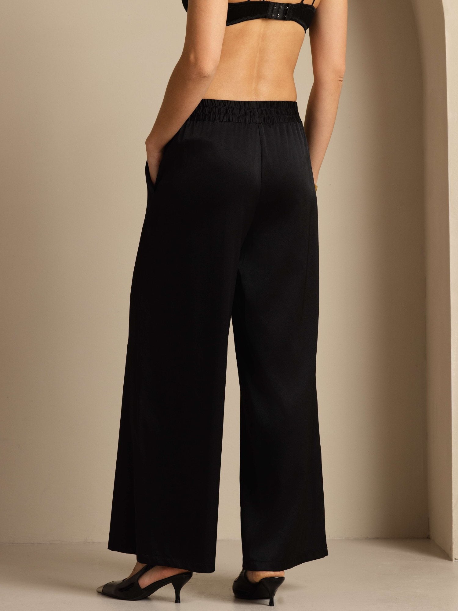 [Svart] SilkSilky-SE 19Momme Womens Pants 002