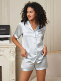 SilkSilky-SE Rent Silke Kort Ärm Womens Pajamas Ljusblå 003