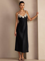 [Svart] SilkSilky-SE Spaghetti Strap V Neck Klänning 005