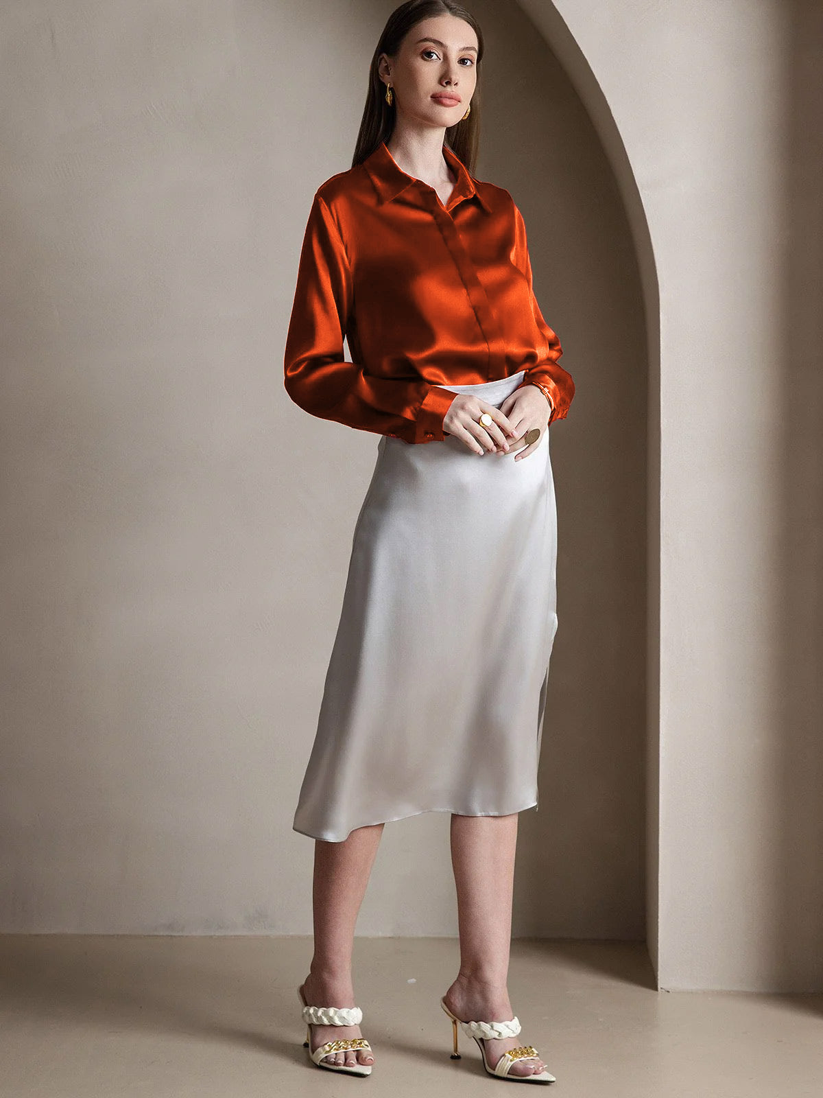 [Kola] SilkSilky-SE 19Momme Silke Lapel Collar Damskjorta 002