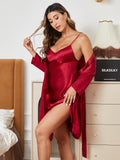 SilkSilky SE Rent Silke Lång Ärm Nightgown&Robe Set Vin 001