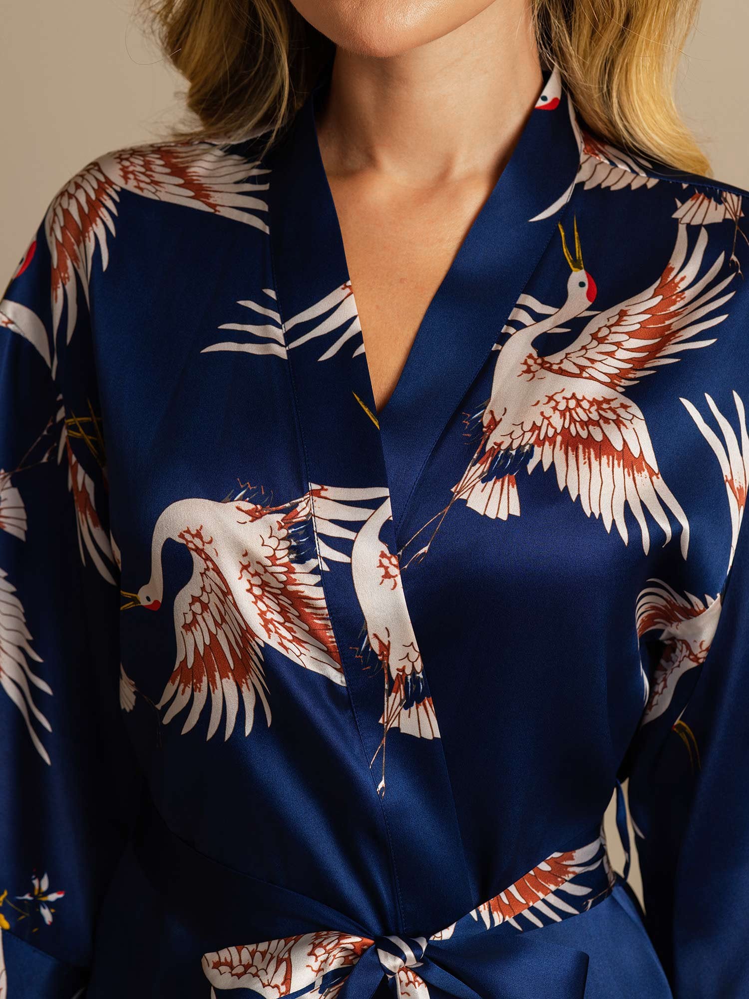 [Mörkblå] SilkSilky-SE 19Momme Rent Silke Womens Robe 004