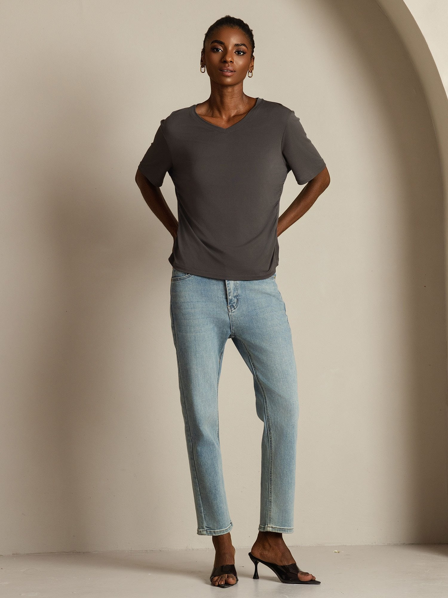 [Grå] SilkSilky-SE Rent Silke Womens T-Shirt 009