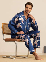 [Mörkblå] SilkSilky-SE Long Sleeve Lapel Collar Herr Pyjama 001