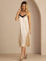[Risbeige] SilkSilky-SE Spaghetti Strap V Neck Klänning 004