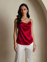 [Vin] SilkSilky-SE 19Momme Spaghetti Rem Cowl Halsringning Cami Toppar 006