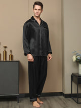 [Svart] SilkSilky-SE Long Sleeve Lapel Collar Herr Pyjama 003