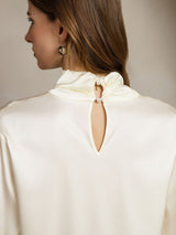[Elfenben] SilkSilky-SE Long Sleeve Keyhole Neck Damblusar 006