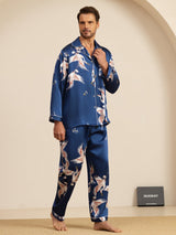 [Mörkblå] SilkSilky-SE Long Sleeve Lapel Collar Herr Pyjama 004