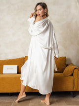 [Vit] SilkSilky-SE Long Sleeve V Neck Dam Nattlinne&Morgonrock Set 004