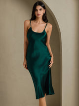 [Mörkgrön] SilkSilky-SE Spaghetti Strap V Neck Klänning 001