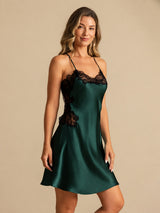 [Smaragdgrön] SilkSilky-SE Spaghetti Strap V Neck Nattlinne 007