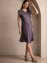 [Lila Grå] SilkSilky-SE Cap Sleeve V Neck Nattlinne 005