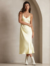 [Ljusgul] SilkSilky-SE Spaghetti Strap V Neck Nattlinne 004
